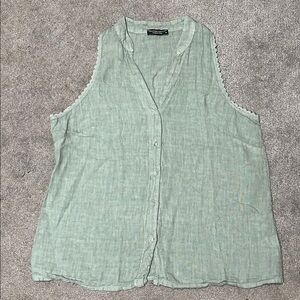 Francesca Bettini Italy 100% Linen Top Lace Trim Sleeveless Size M Sage Green